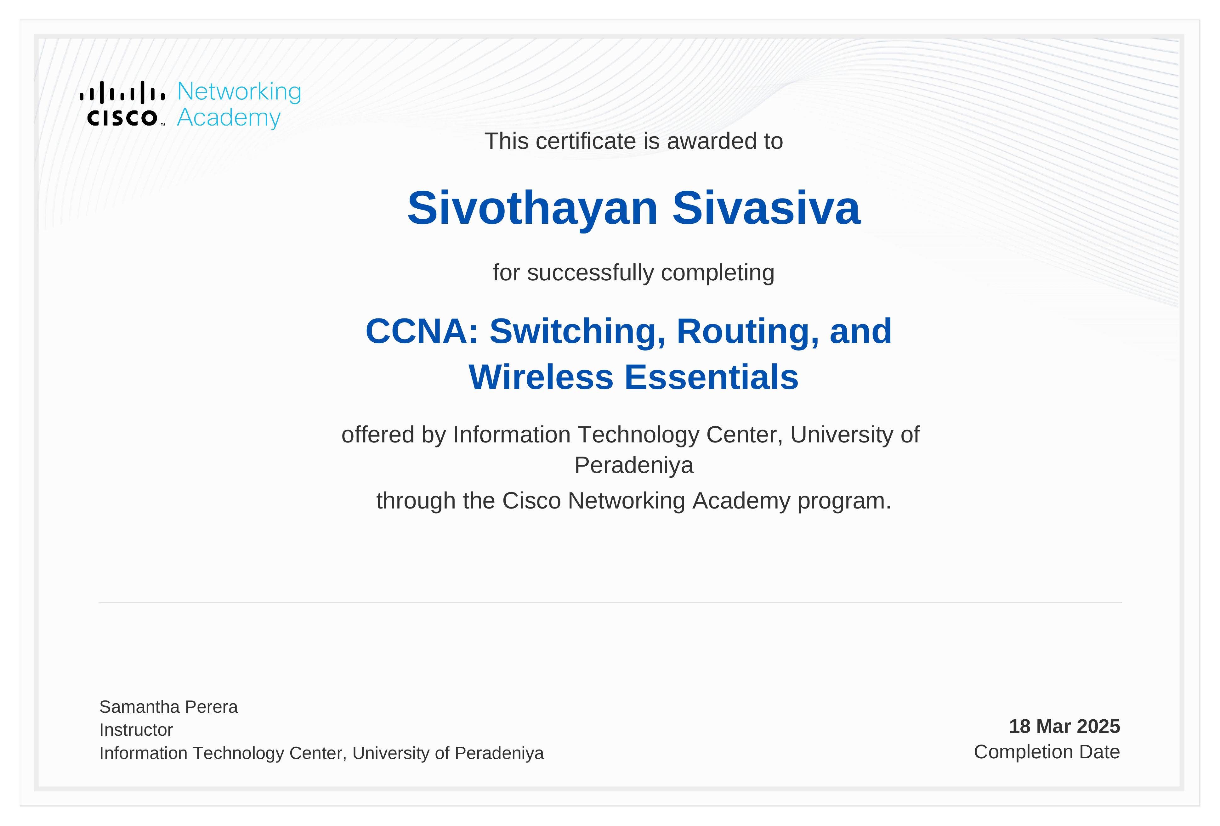 Preview of CCNA: Switching, Routing, and Wireless Essentials certificate