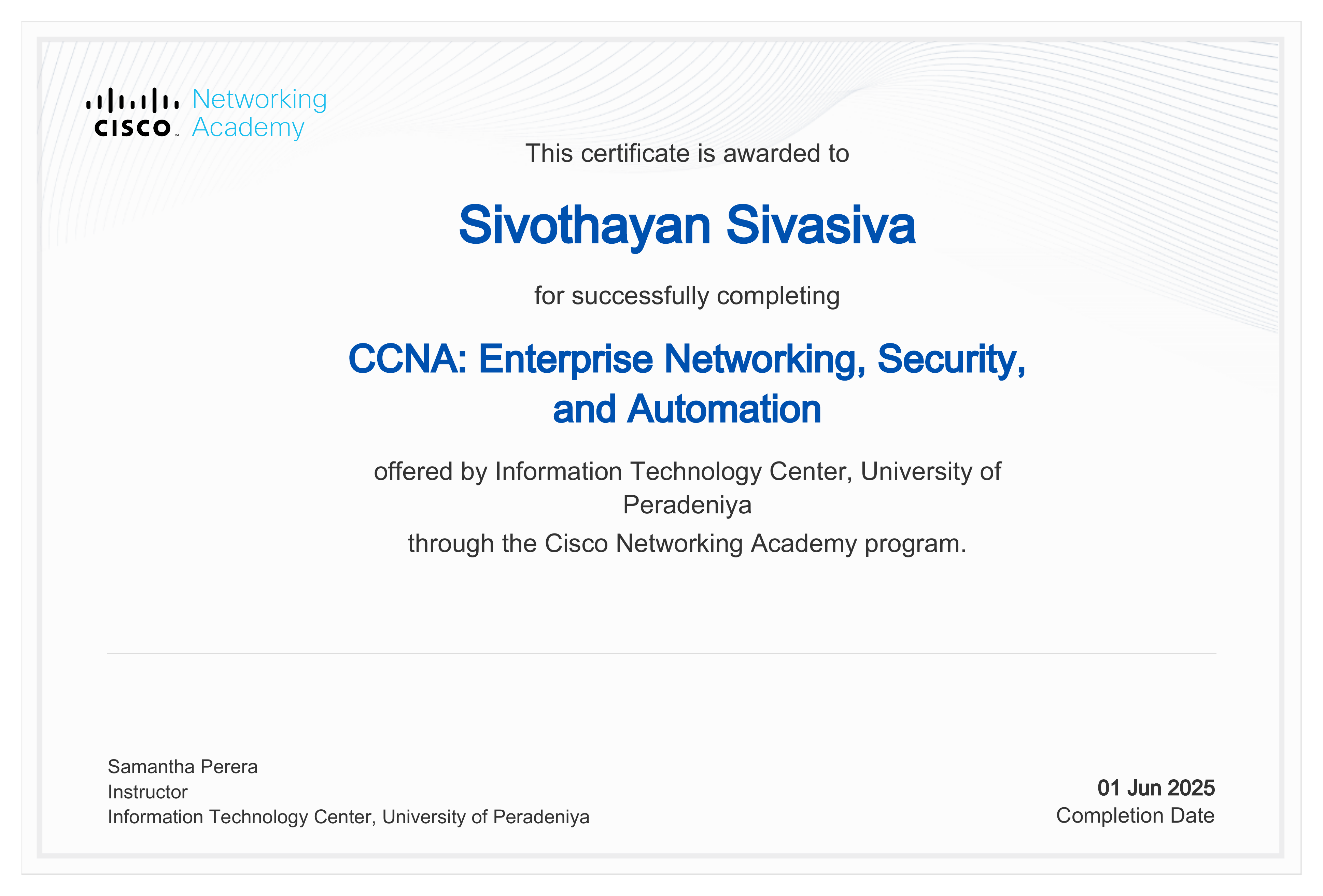 Preview of CCNA: Enterprise Networking, Security, and Automation certificate