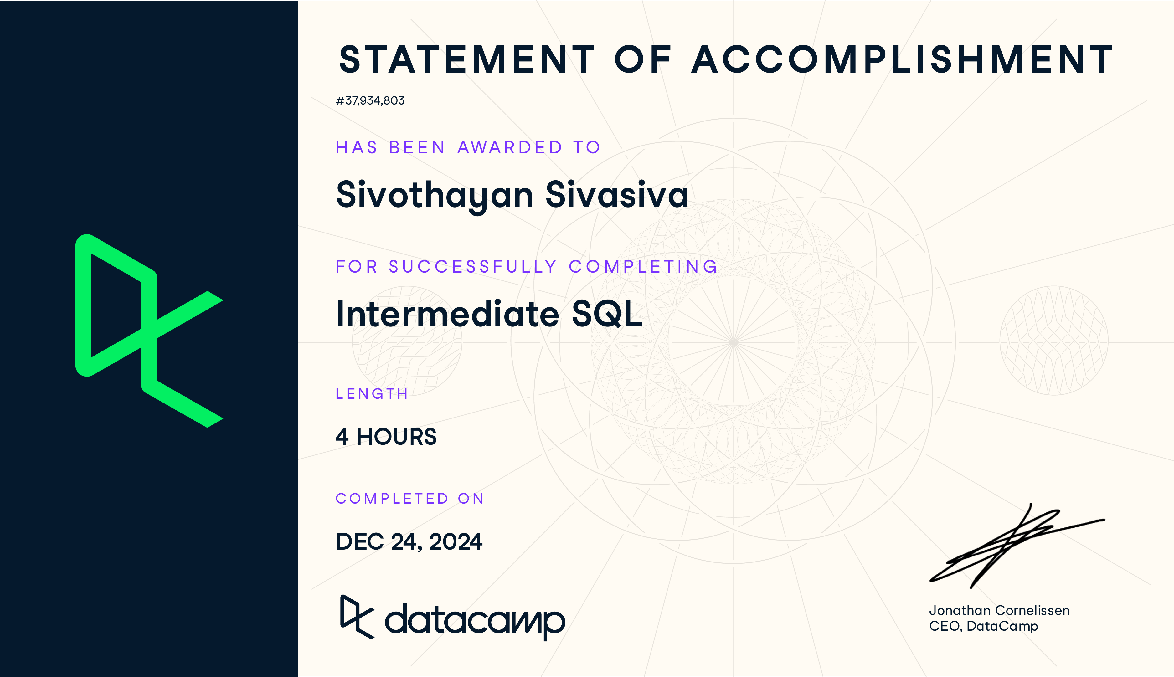 Preview of Intermediate SQL certificate