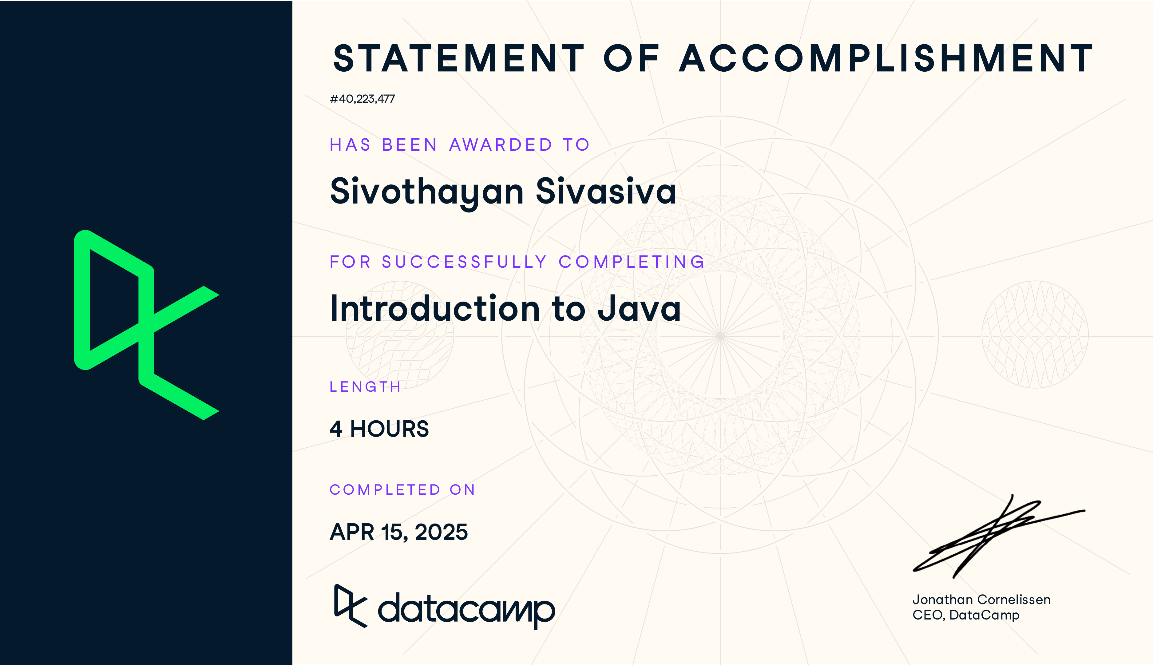 Preview of Introduction to Java certificate
